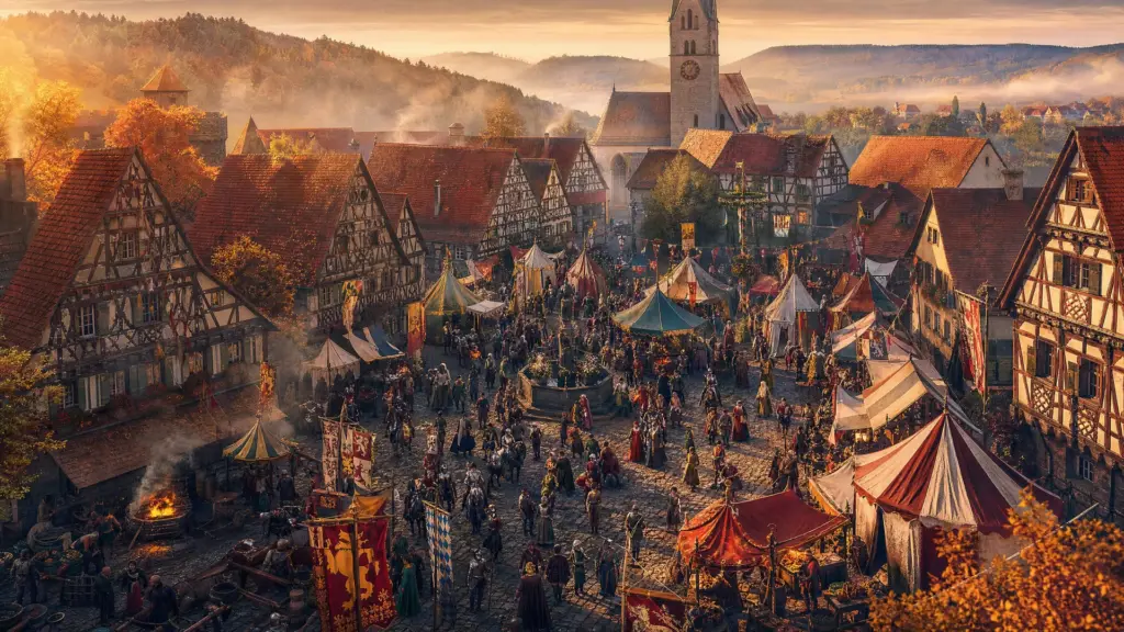 Mittelalterlicher Marktplatz als Titelmotiv des Spektakulums zu Innernzell